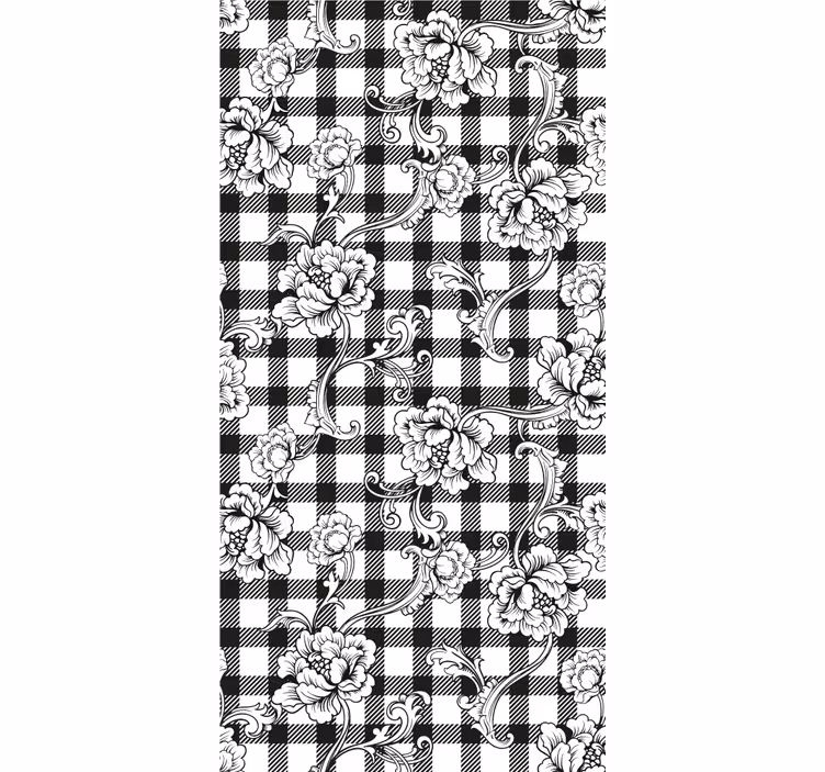 Floral sjakkbrett tapet blomste - Tenstickers