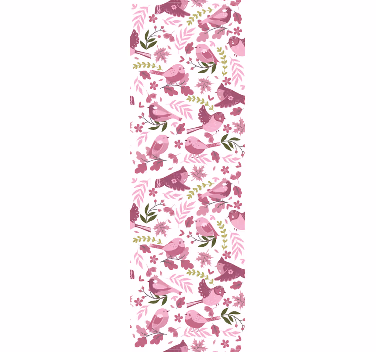 Fugl på en gren av rosa blomster tapet inngang - Tenstickers