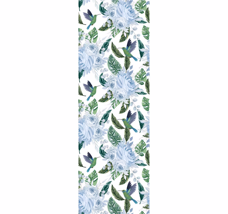 Blå hageblomster med fugler tapet blomster - Tenstickers
