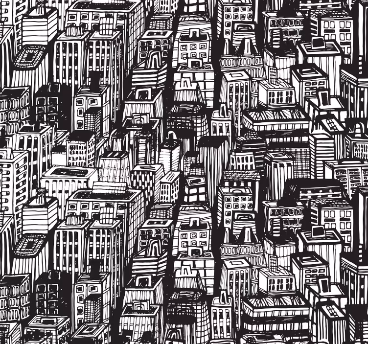 Urban sketch kaos tapet byer - Tenstickers