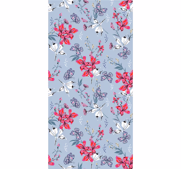 Blomstret sommerfugldesign tapet blomster - Tenstickers