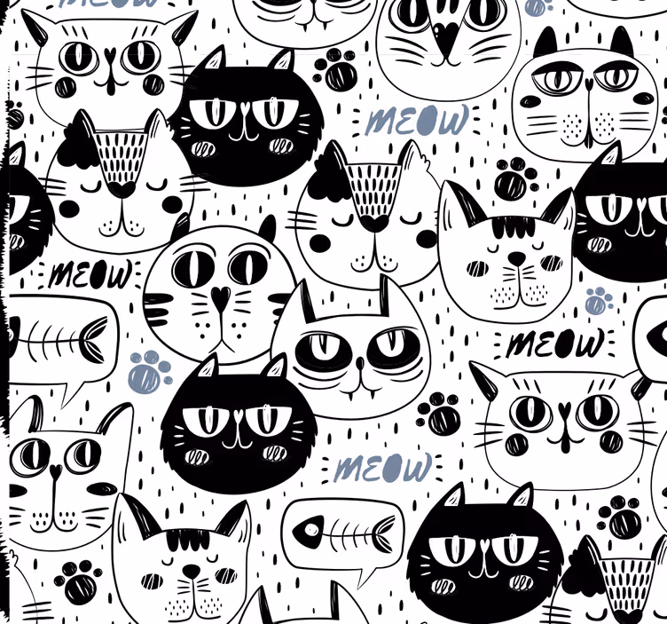 Stilisert kattemønster katt tapet - Tenstickers