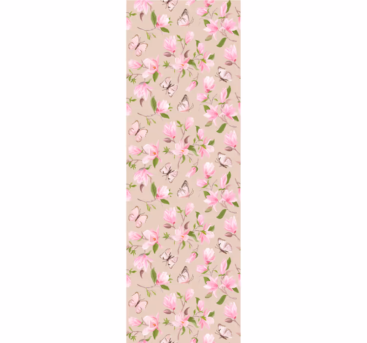 Rosa magnolia og sommerfugldesign tapet blomster - Tenstickers