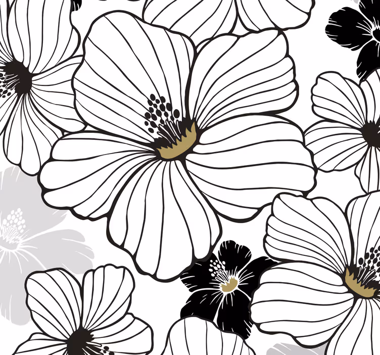 Tapet blomster i svart og hvitt - Tenstickers