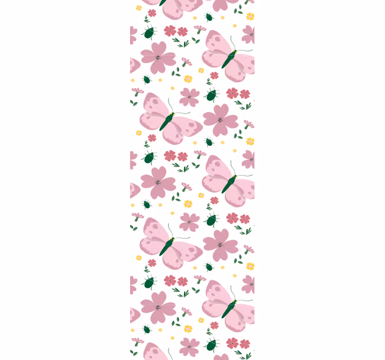 Rosa blomster tapet sommerfugl - Tenstickers