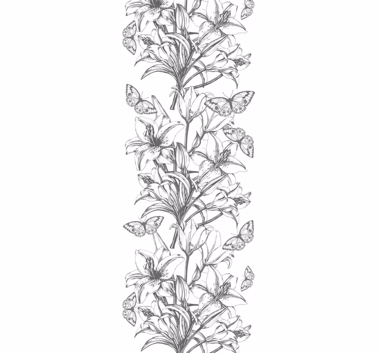 Sommerfugler og liljer tapet blomster - Tenstickers