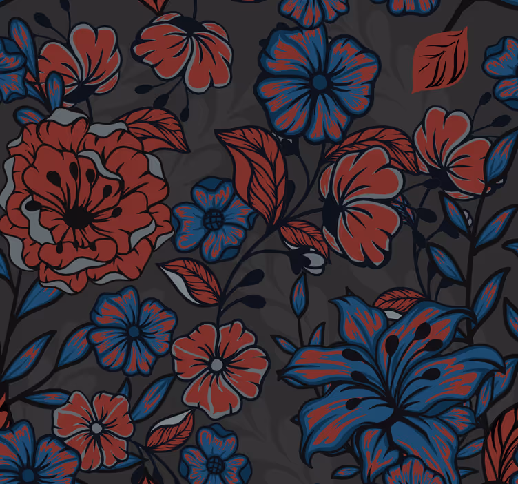 Roser og blader med mørke farger tapet blomster - Tenstickers