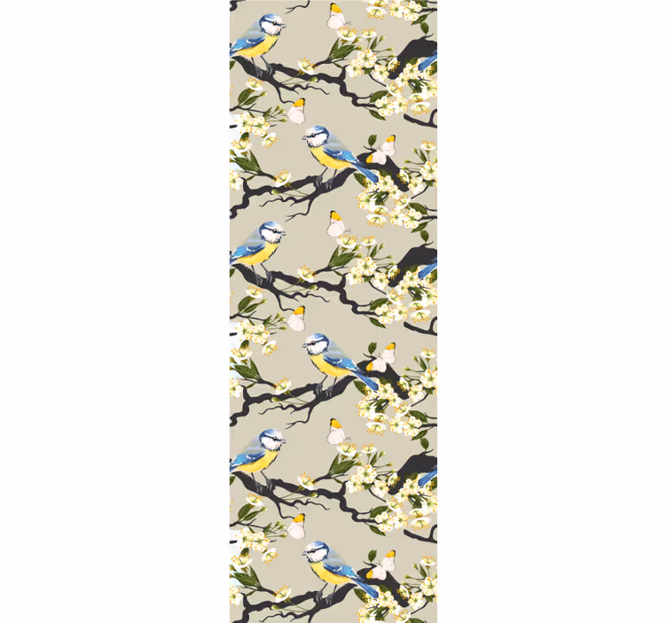Fugler og sommerfugler på trær tapet blomster - Tenstickers