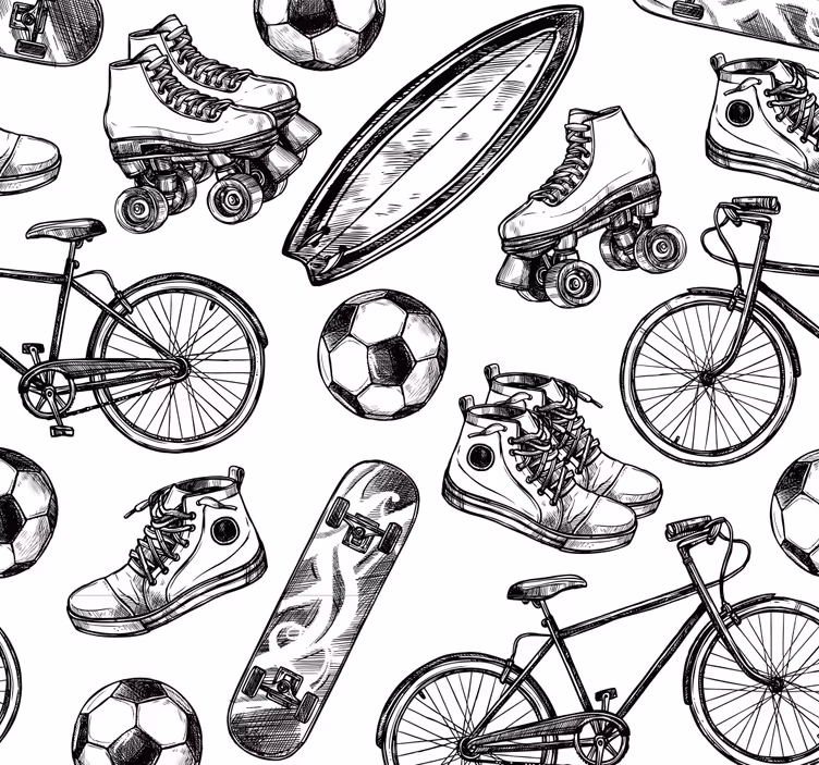Sports doodles vintage tapet - Tenstickers