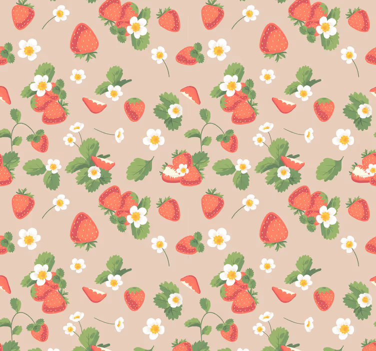 Strawberrier og blomster spiseroms tapet - Tenstickers