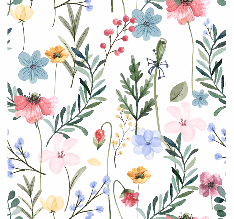 Blomster og planter stue tapet - Tenstickers