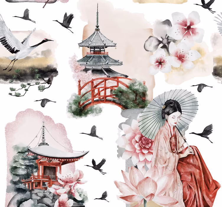 Japansk sengegavl tapet - Tenstickers