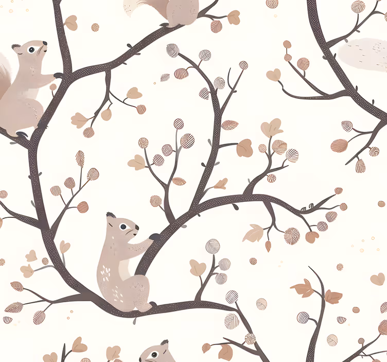 Beige ekornmønster Baby tapet - Tenstickers