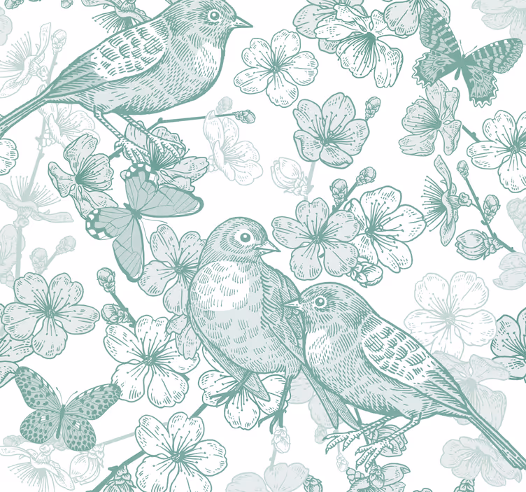 Floral fuglemotiv fugletapet - Tenstickers