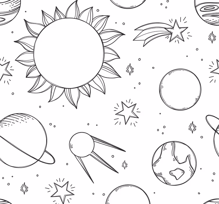 Tapet barn romskip doodle - Tenstickers