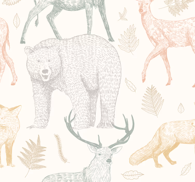 Minimalistisk skogdesign tapet med dyr - Tenstickers