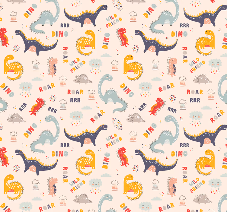 Fargerike dinosaurer med navn barn tapet - Tenstickers