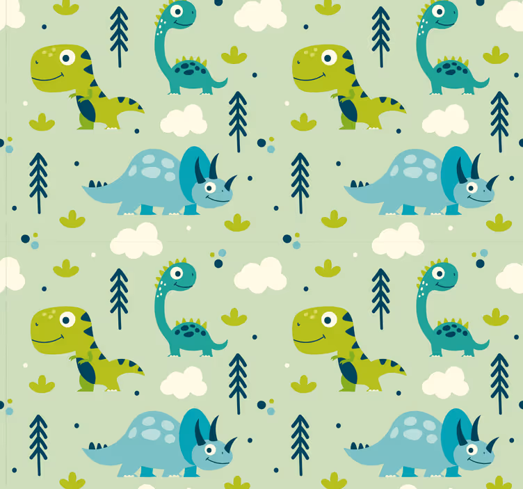 Grønn bakgrunn barnehage dinosaurus tapet - Tenstickers