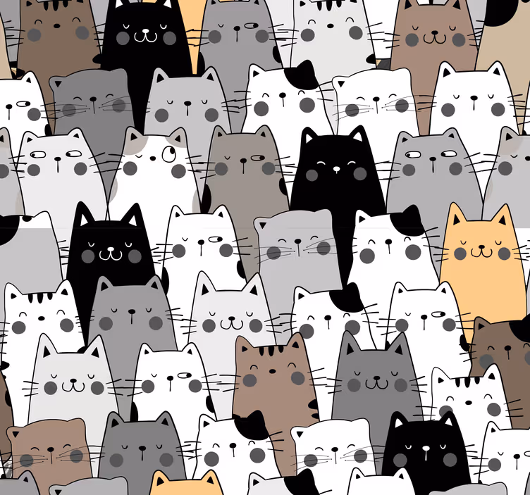 Fargerike tegneseriekatter mønster moderne tapet - Tenstickers