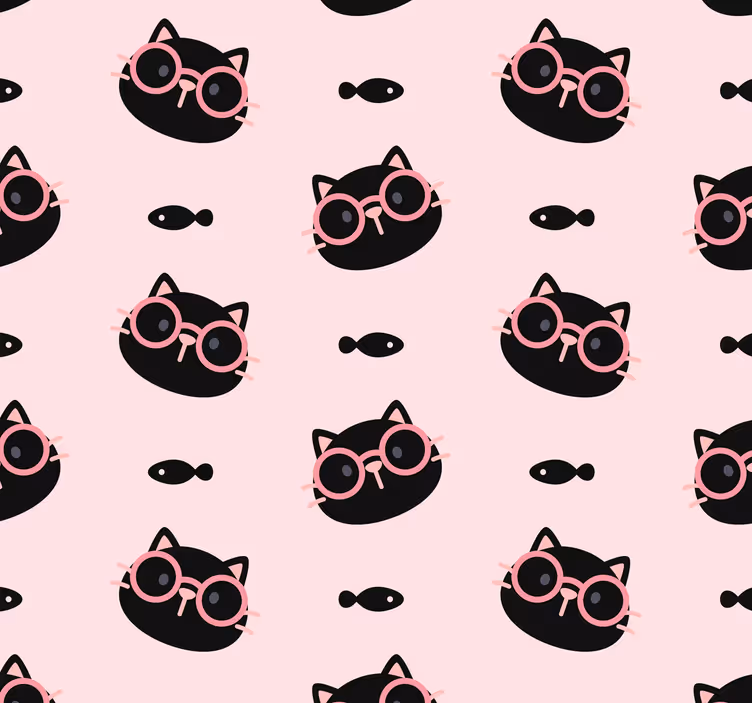 Svarte katter med rosa briller tapet soverom - Tenstickers
