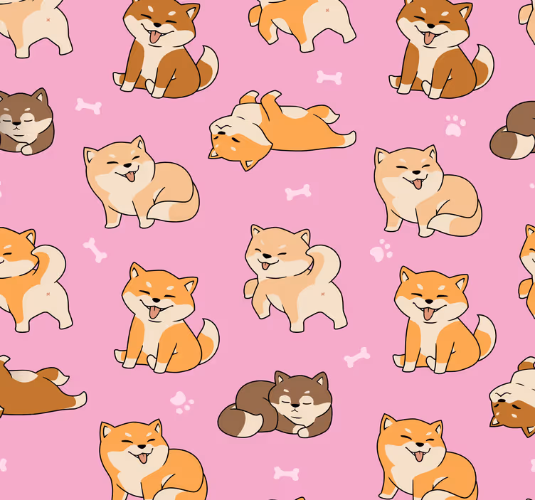 Fint mønster med corgi og rosa bakgrunn tapet barn - Tenstickers
