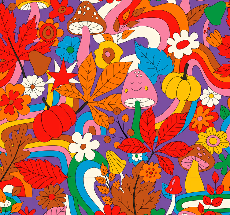 Flower power retro mønster tapet vintage - Tenstickers