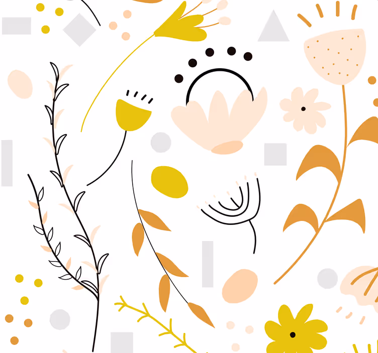 Håndtegnede blomster og prikker blomstertapet - Tenstickers
