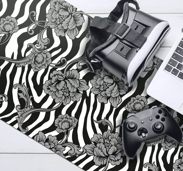 Blomstermotiv med sebrautskrift - Tenstickers