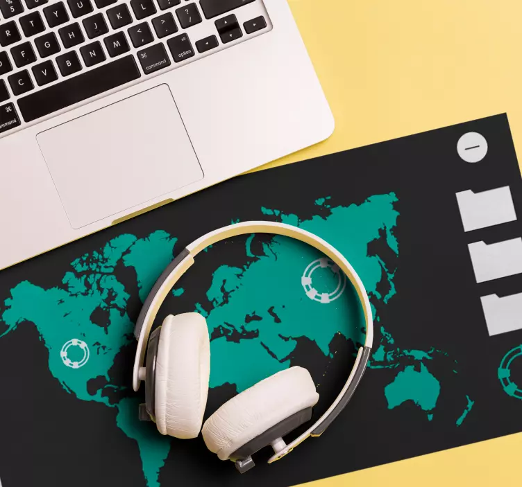 Grønt verdenskart med mapper gaming musematte - Tenstickers