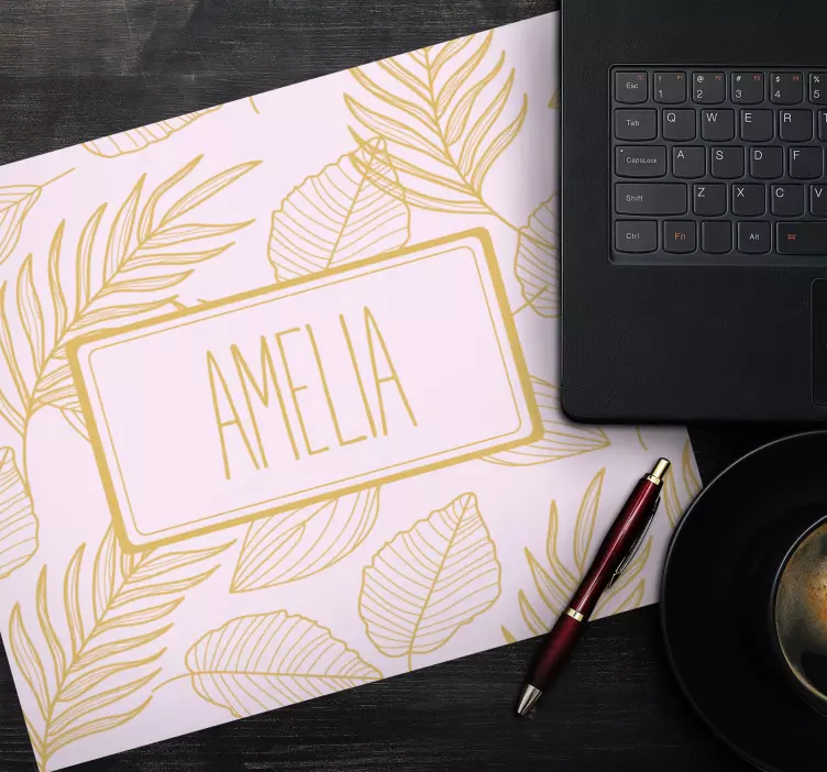 Gyldne "boho" blader mønster musematte med navn - Tenstickers