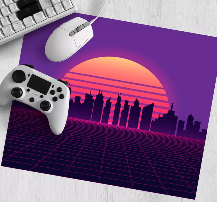 Neon solnedgang bybilde musematte gaming - Tenstickers