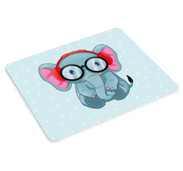 Elefant med briller og hodetelefoner musematte - Tenstickers