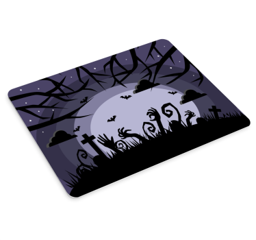 Skummel kirkegård med månen bak seg originale musematte - Tenstickers