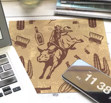 Musematte original cowboy som rir på okse - Tenstickers