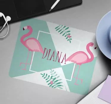Søte flamingoer med blader egne navn musematte - Tenstickers
