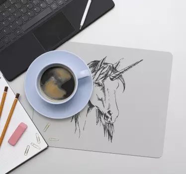 Tegnet enhjørning med langt hår original musematte - Tenstickers