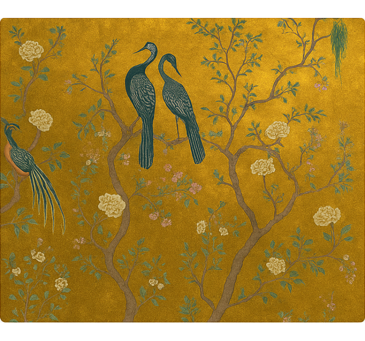 Utsmykket gyllen kineserieforetøy rullegardin stue - Tenstickers