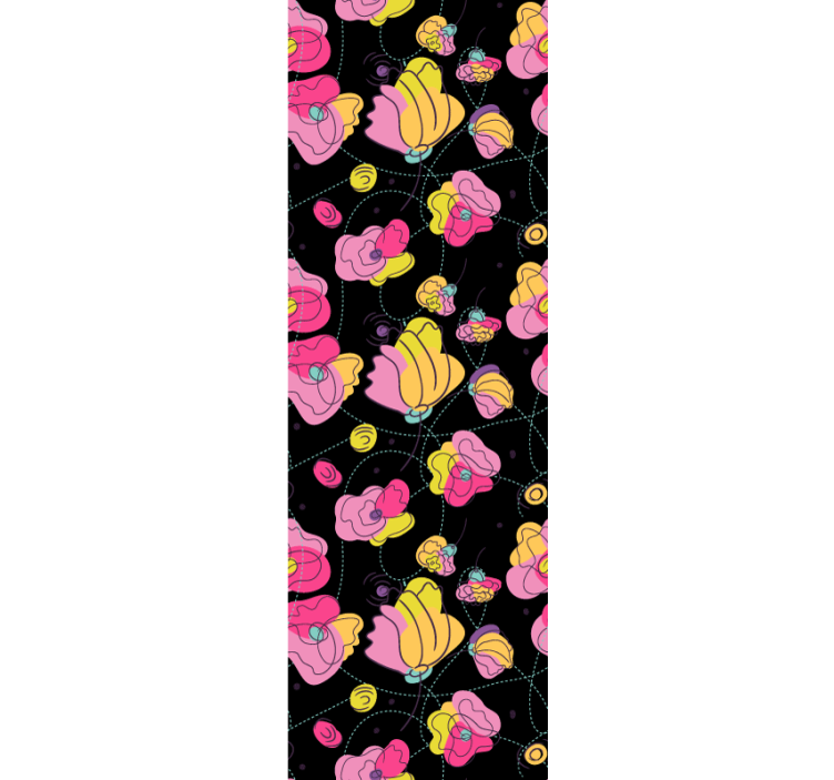 Rullegardin ungdom med mønster av neonlys blomster - Tenstickers