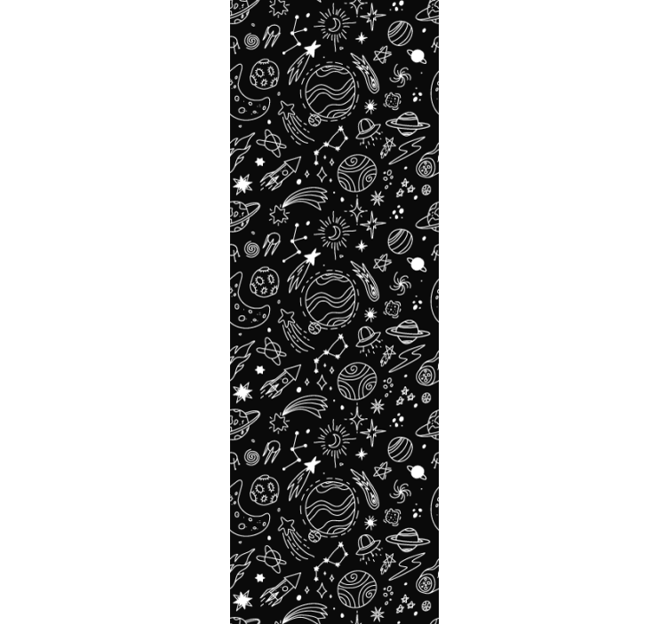Rullegardin moderne med svart-hvite kosmiske illustrasjoner - Tenstickers