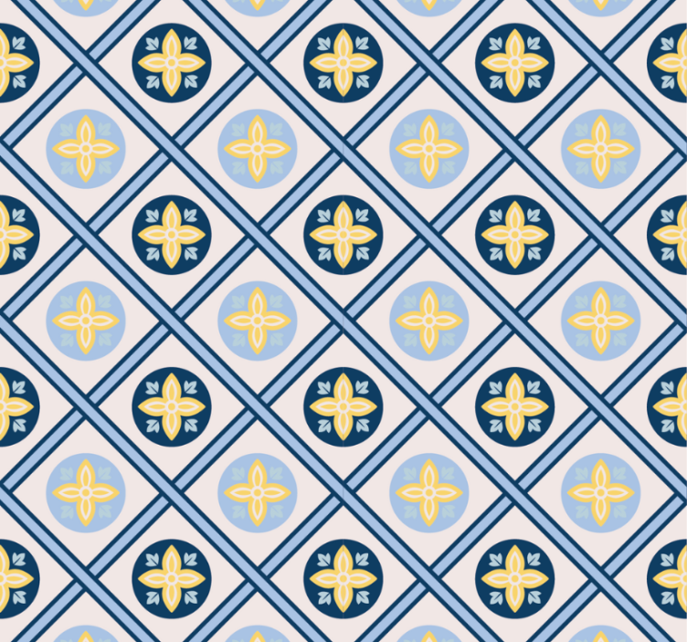 Rullegardin moderne babyblå og gul portugisisk flis - Tenstickers