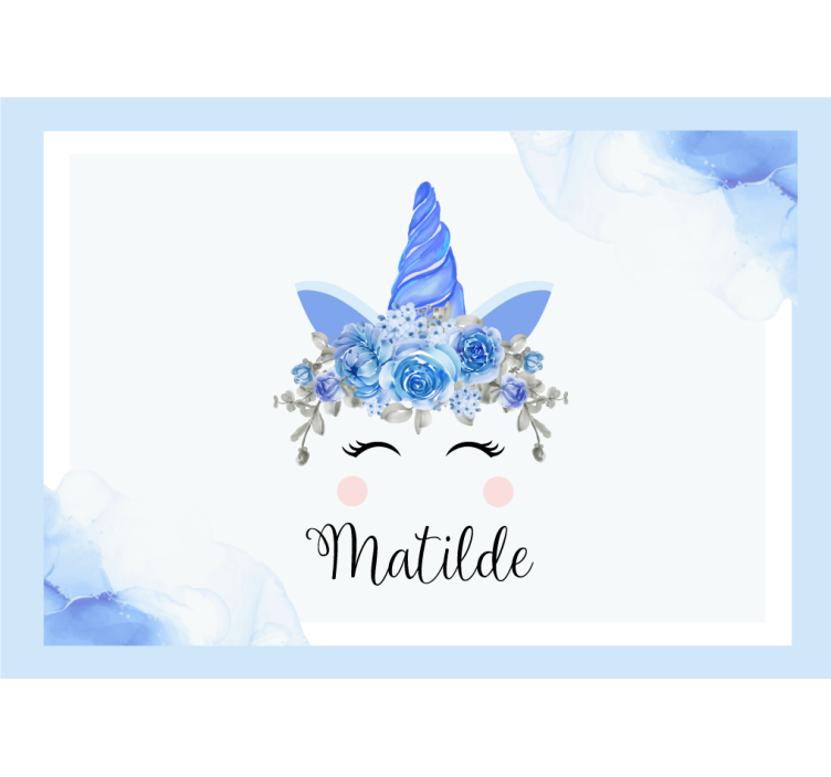 Hvit rullegardin med søte unicorn-øyne og horn - Tenstickers