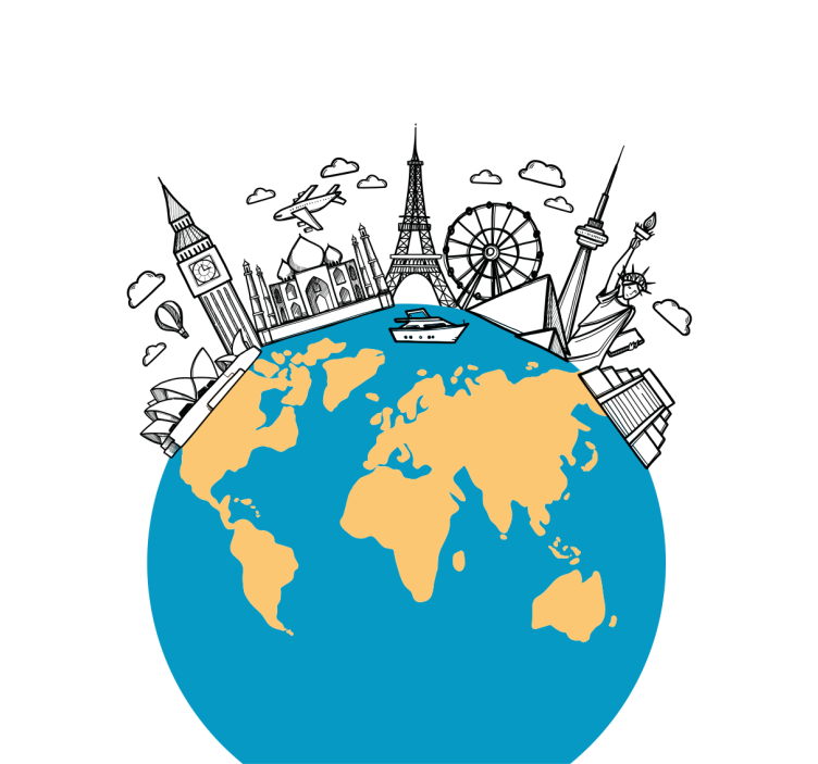 Rullegardin stue med verdenskart landemerker - Tenstickers