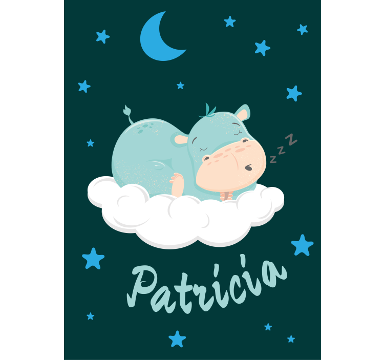 Flodhestdrøm med navn rullegardin baby - Tenstickers