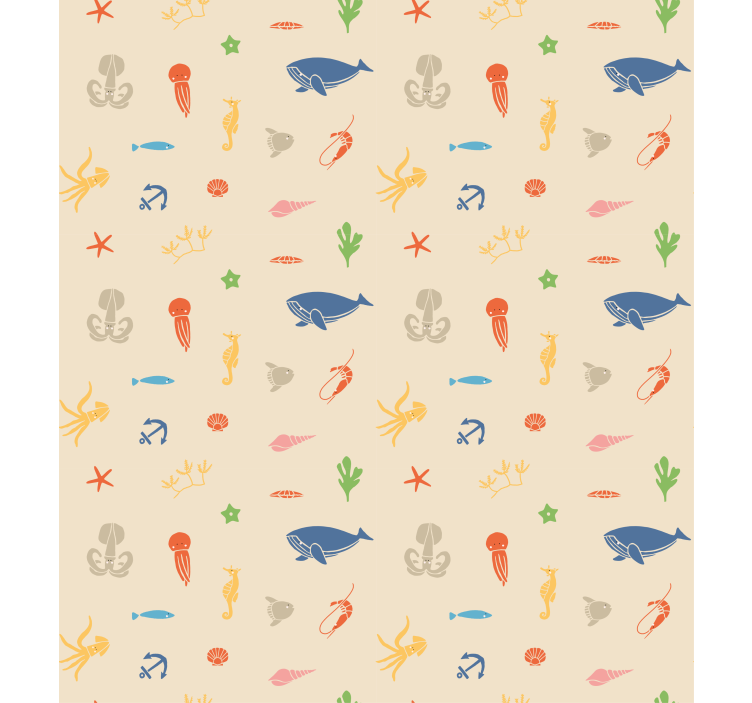 Sjødyr på lys beige rullegardin barn - Tenstickers