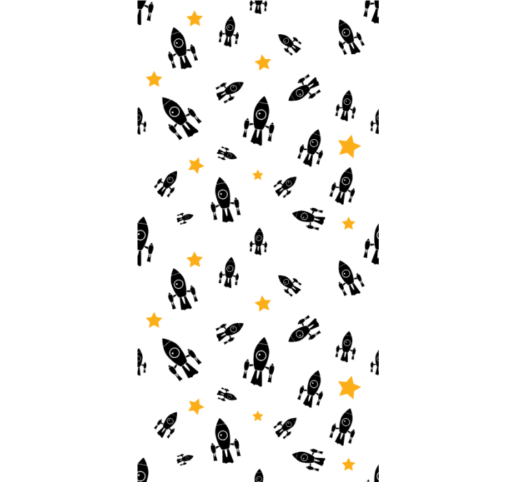 Gule stjerner og svarte romskipmønster rullegardin barn - Tenstickers