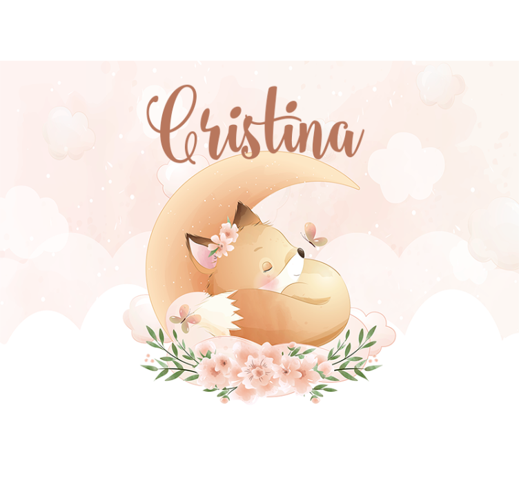 Sovende rev på månen med navn rullegardin barn - Tenstickers