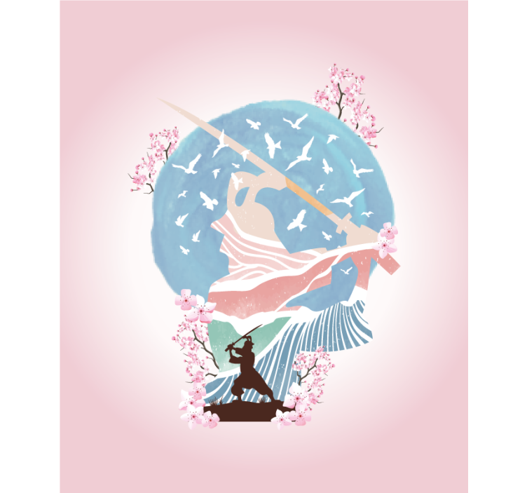 Elegant samurai silhuett rullegardin tegning - Tenstickers