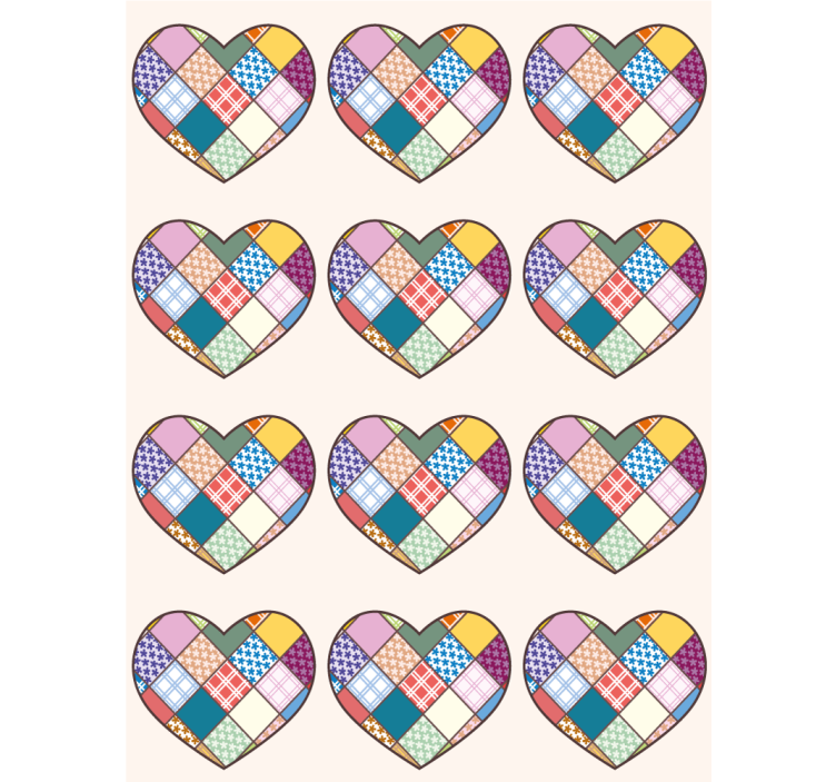 Fargerike patchwork-hjerter rullegardin romantisk - Tenstickers