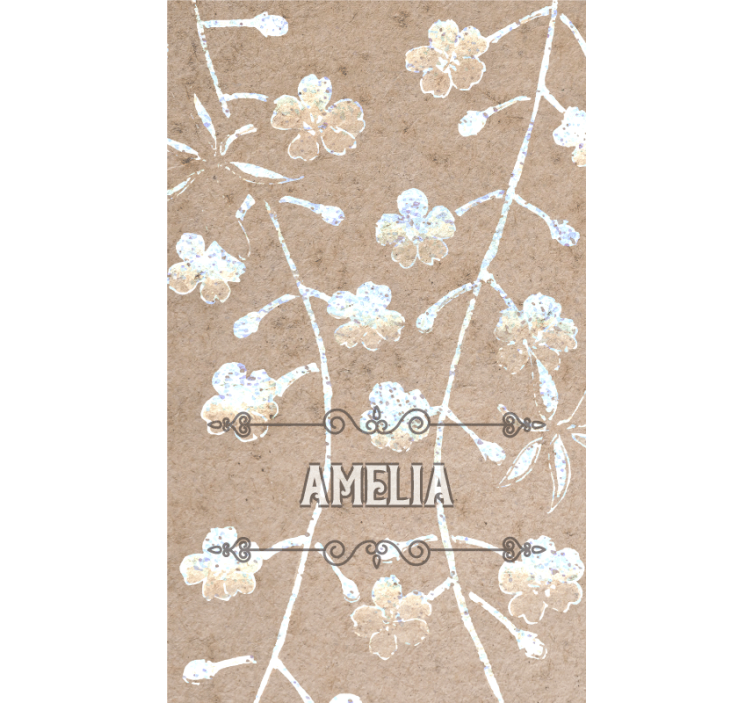 Beige blomsterdesign med navn rullegardin ekteskap - Tenstickers