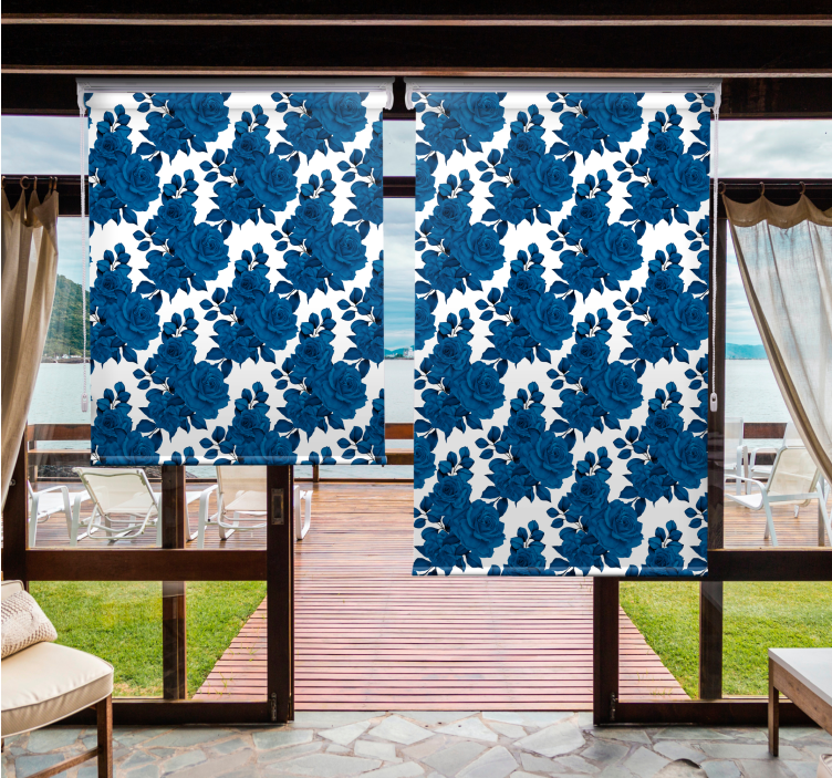 Asurblå blomst motiv rullegardin blomster - Tenstickers